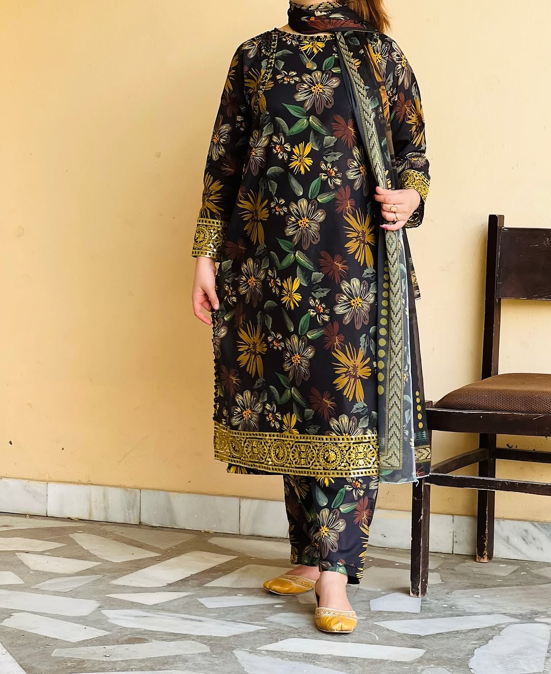 3PC Embroidered Kurta Set & Printed Monar Dupatta - KO14