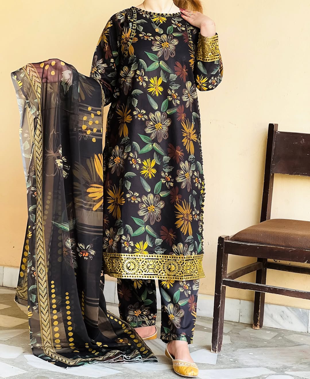3PC Embroidered Kurta Set & Printed Monar Dupatta - KO14