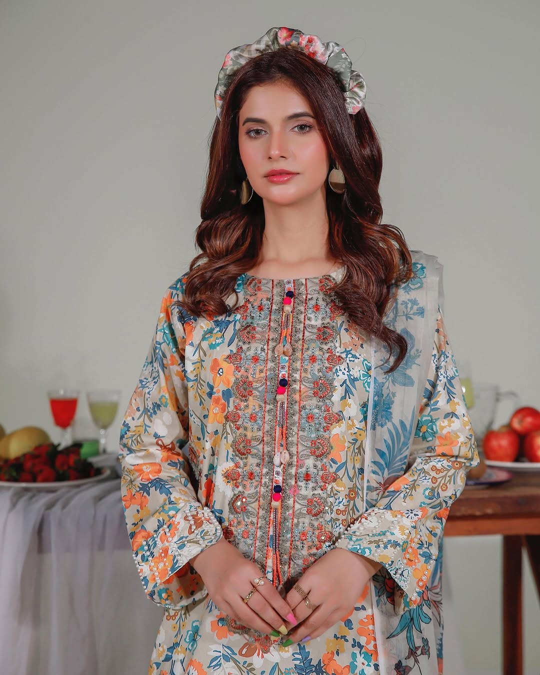 3PC Embroidered Kurta Set & Printed Monar Dupatta - KO16