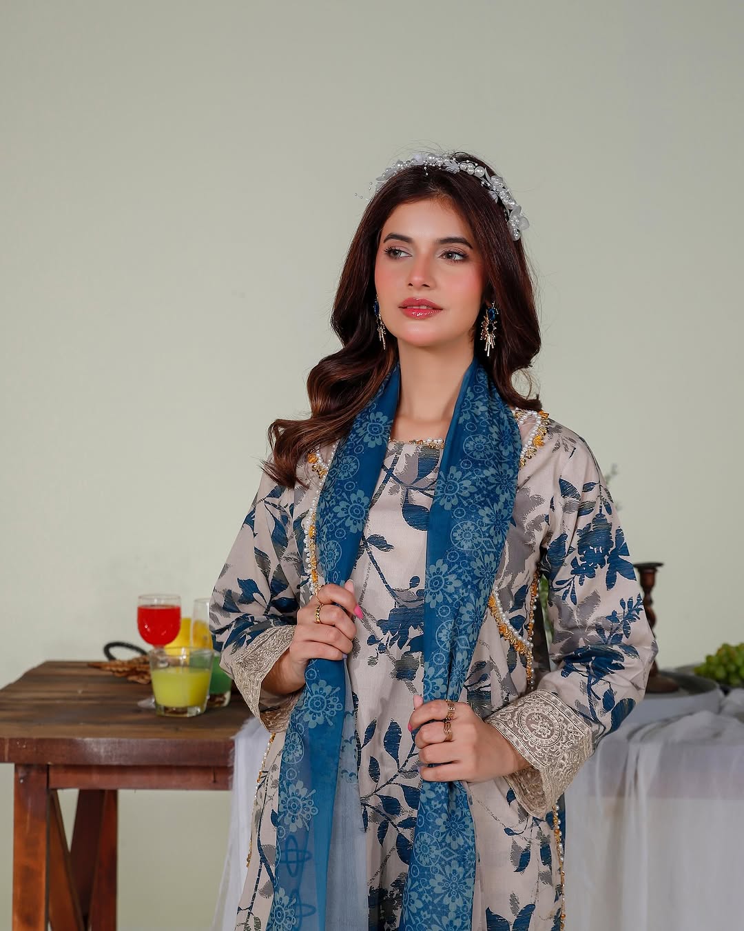 3PC Embroidered Kurta Set & Printed Monar Dupatta - KO15