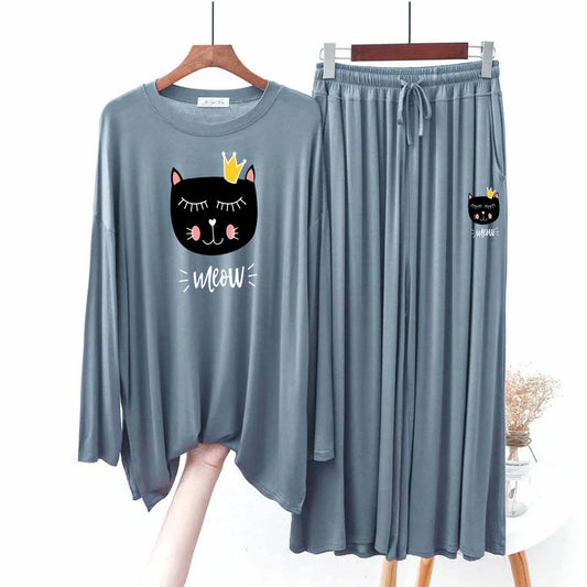 Baggy-Style Big-Printed 2-Pcs Lounge And Night Wear Suit. - KO30