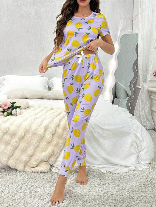 Lilac Lemon Printed Half Sleeves The Ultimate Dream Wear Sleep Suit - KO25
