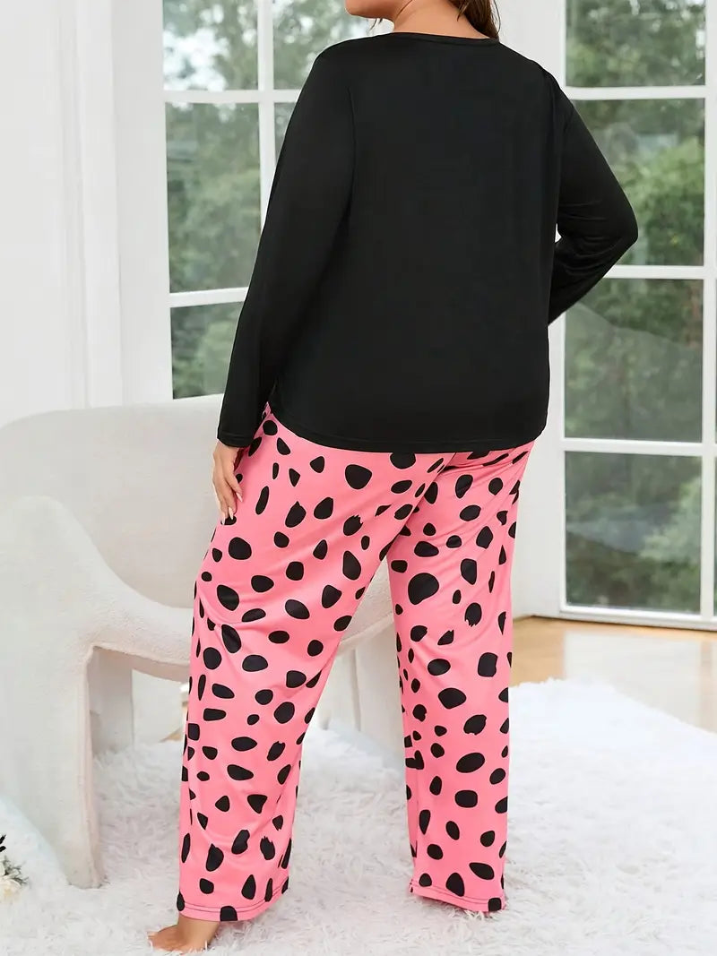 Black Purfect Printed with Polka Trouser The Ultimate Dream Wear Sleep Suit - KO27