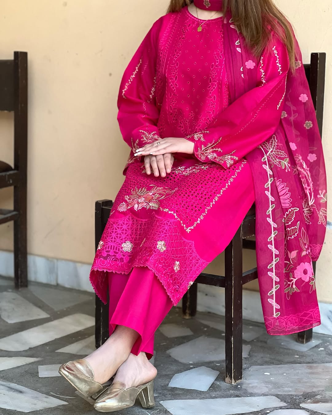 3PC Boring Embroidered Work With Monar Digital Dupatta - KO17