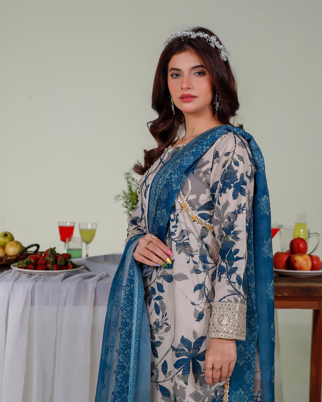 3PC Embroidered Kurta Set & Printed Monar Dupatta - KO15
