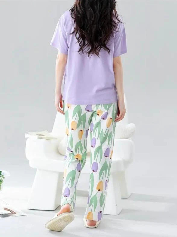 Lilac bunny Printed Half Sleeves Night Suit The Ultimate Dream Wear Sleep Suit - KO18